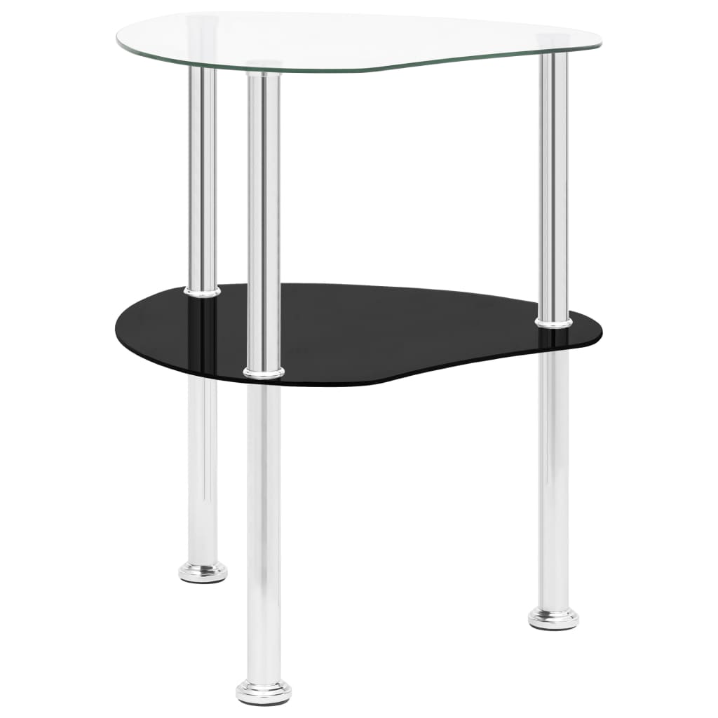 Auxiliary table 2 levels transparent and black glass 38x38x50 cm v86