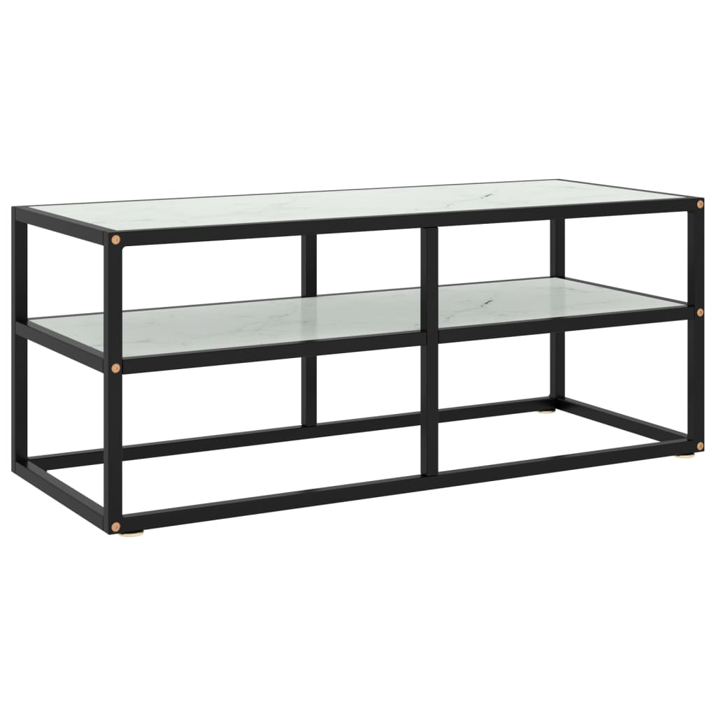 Vetonek Mueble para TV negro con vidrio de mármol blanco 100x40x40 cm