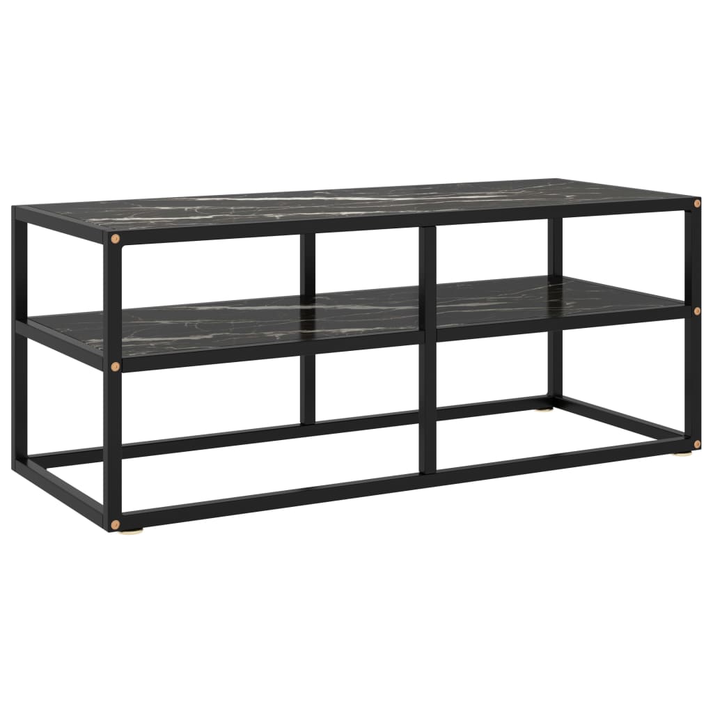 Vetonek Mueble para TV negro con vidrio de mármol negro 100x40x40 cm