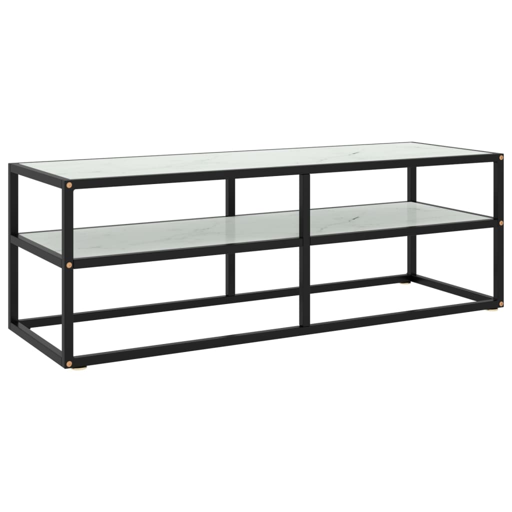 Vetonek Mueble para TV negro con vidrio de mármol blanco 120x40x40 cm