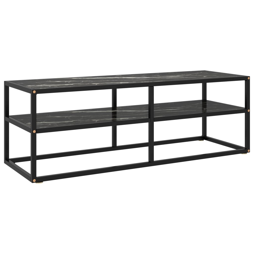 Vetonek Mueble para TV negro con vidrio de mármol negro 120x40x40 cm