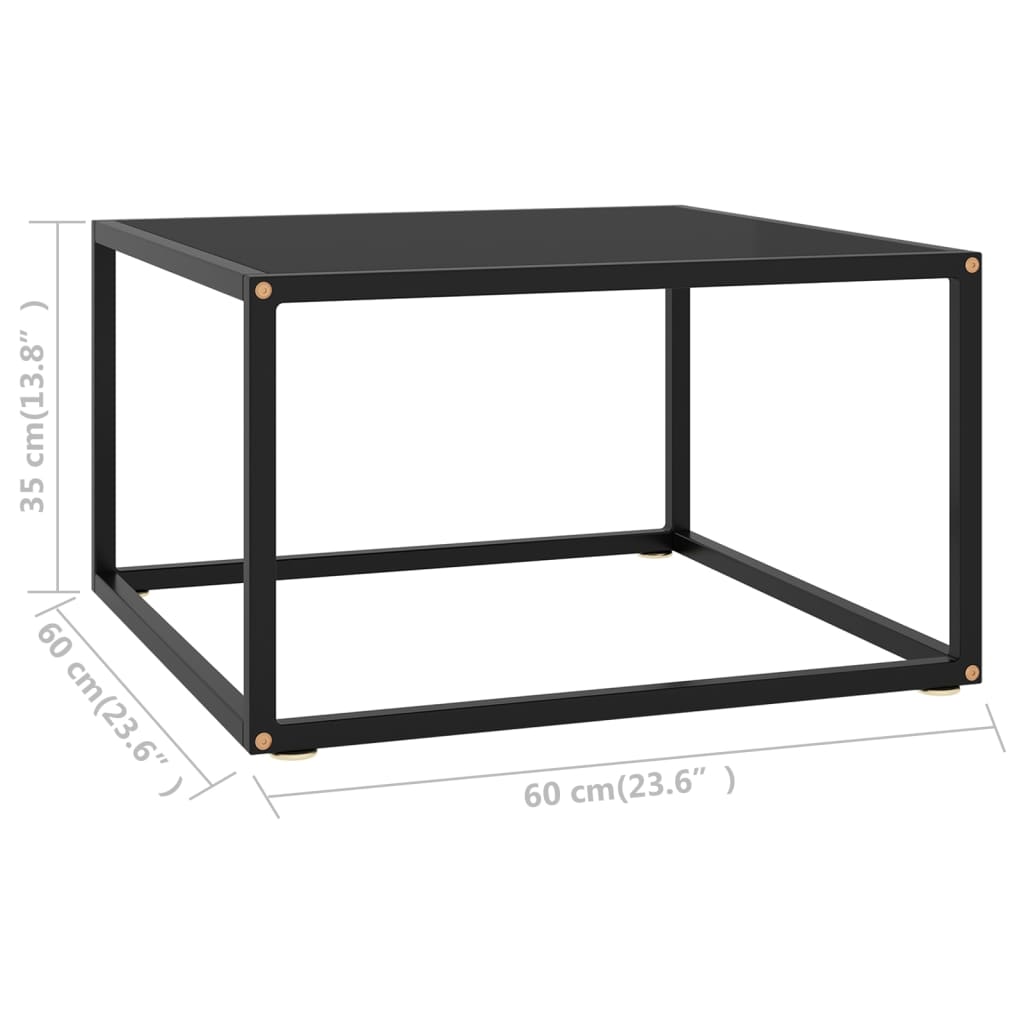 Black center table with black glass 60x60x35 cm