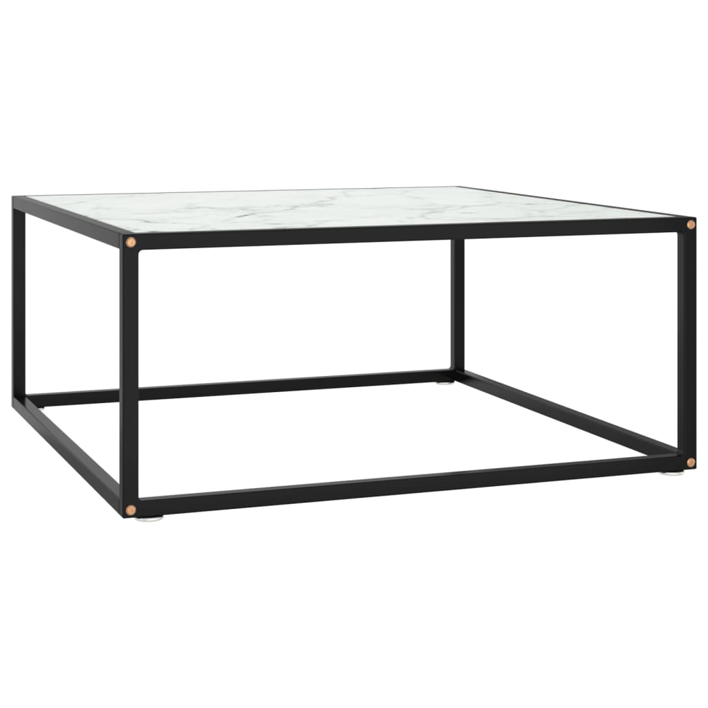 Vetonek Mesa de centro negra con vidrio de mármol blanco 80x80x35 cm