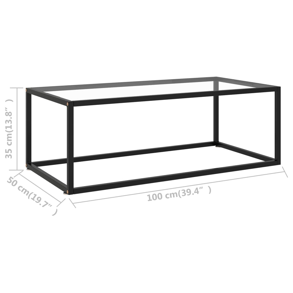 Black center table with tempered glass 100x50x35 cm