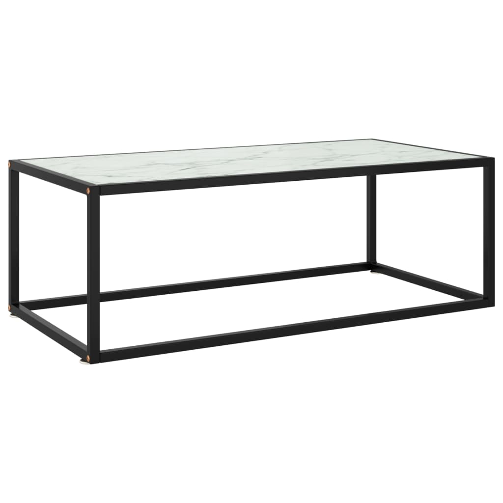 Vetonek Mesa de centro negra con vidrio de mármol blanco 100x50x35 cm