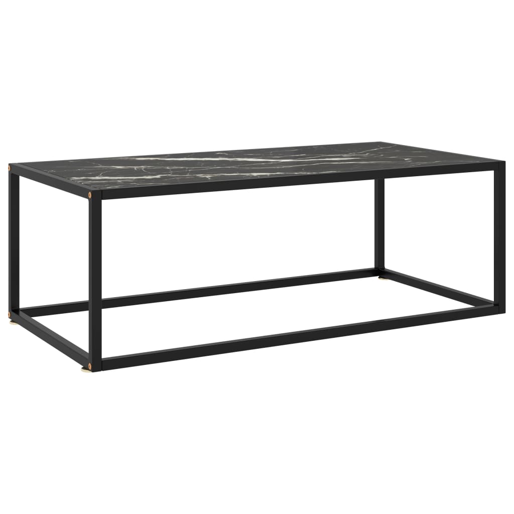 Vetonek Mesa de centro negra con vidrio de mármol negro 100x50x35 cm