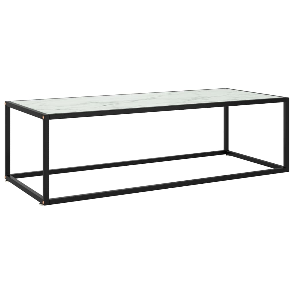 Vetonek Mesa de centro negra con vidrio de mármol blanco 120x50x35 cm