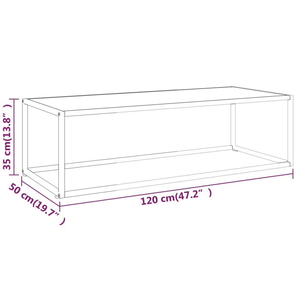 Mesa central preta com vidro de mármore branco 120x50x35 cm