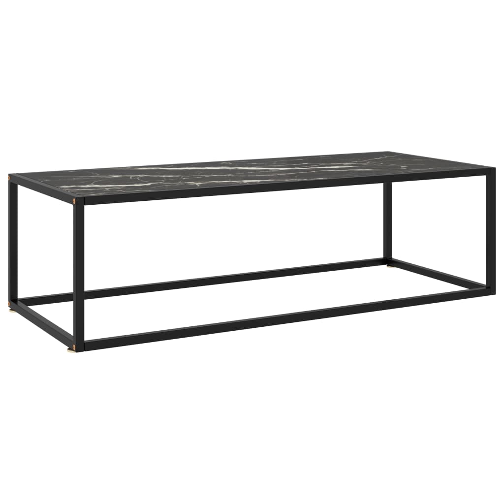 Vetonek Mesa de centro negra con vidrio de mármol negro 120x50x35 cm