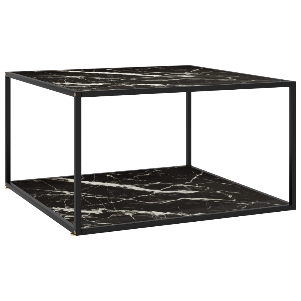 Vetonek Mesa de centro negra con vidrio de mármol negro 90x90x50 cm