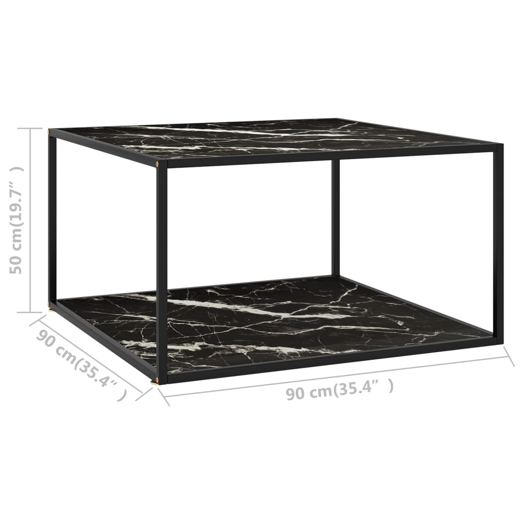 Mesa de centro negra con vidrio de mármol negro 90x90x50 cm