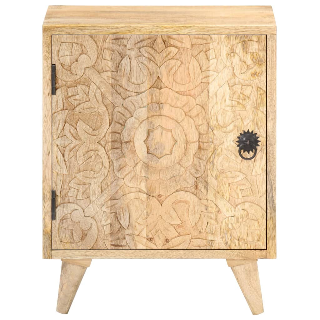 Mesita de noche tallada de madera maciza de mango 40x30x50 cm - Vetonek