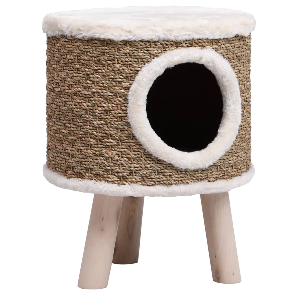 Casa para gatos con patas de madera 41 cm hierba marina