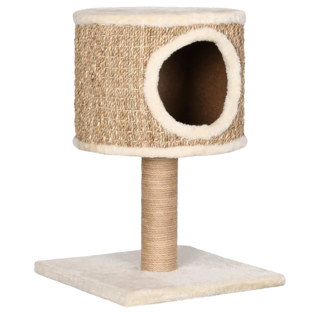 Árbol para gatos con casa y poste rascador 52 cm hierba marina