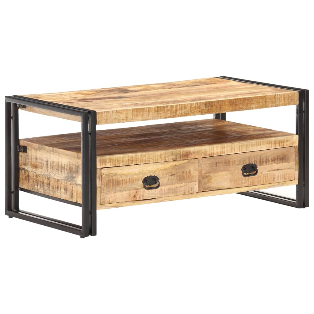 Vetonek Mesa de centro de madera de mango rugosa 100x55x45 cm