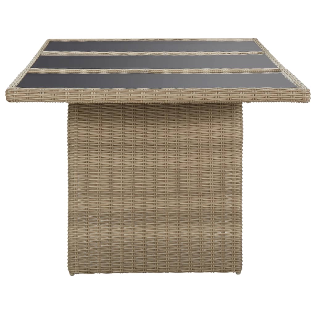 Mesa de comedor jardín vidrio y ratán PE marrón 200x100x74 cm