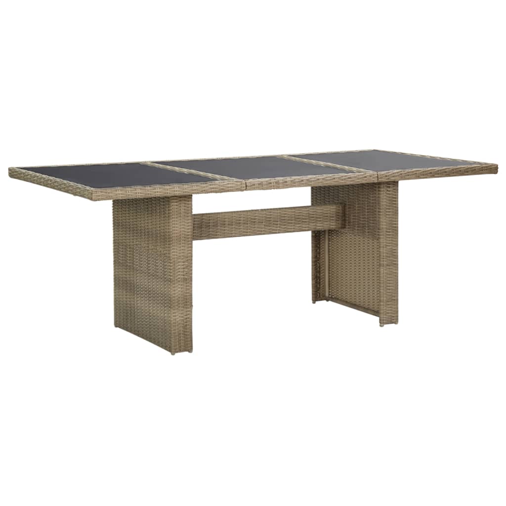 Vetonek Mesa de comedor jardín vidrio y ratán PE marrón 200x100x74 cm