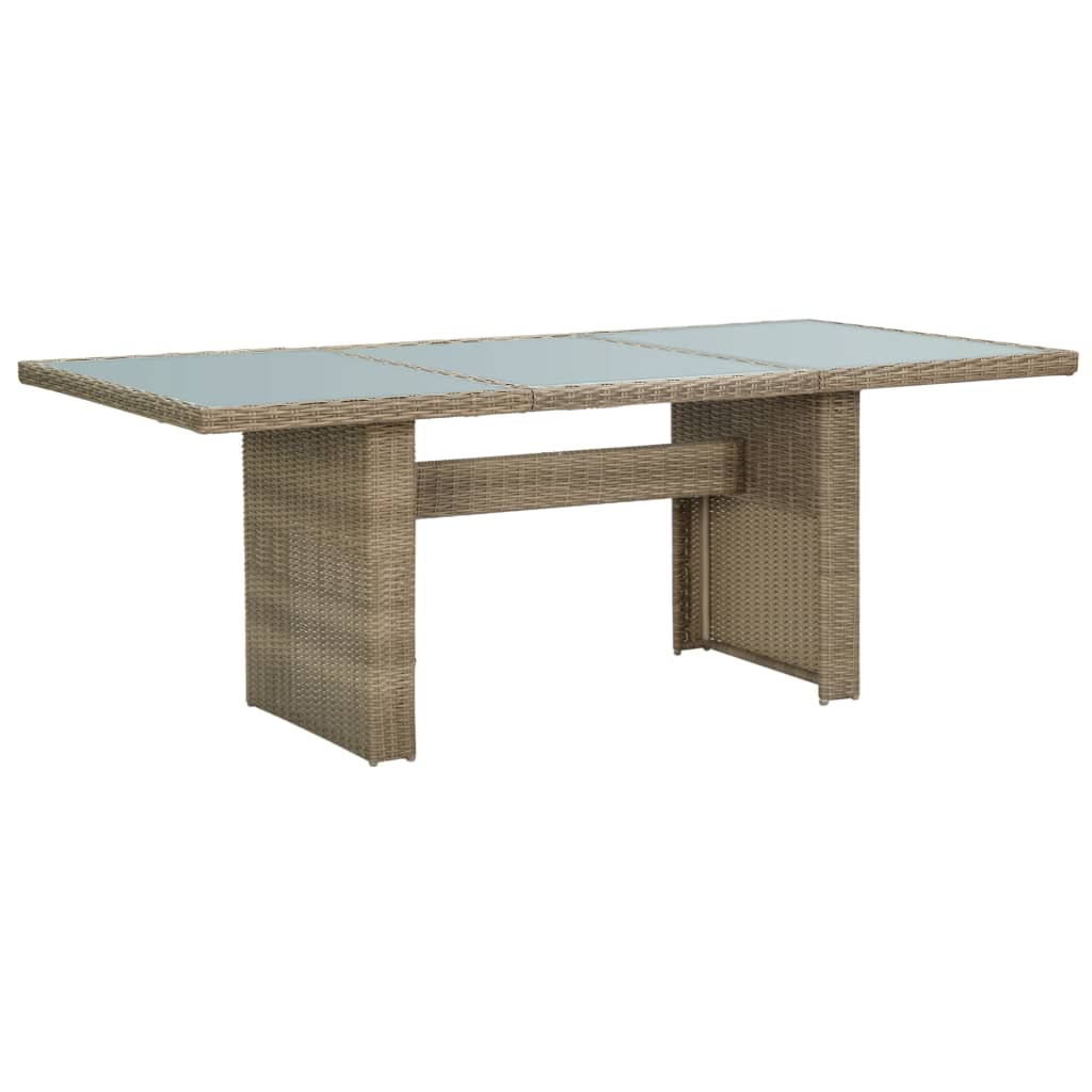 Vetonek Mesa de comedor jardín vidrio y ratán PE marrón 200x100x74 cm