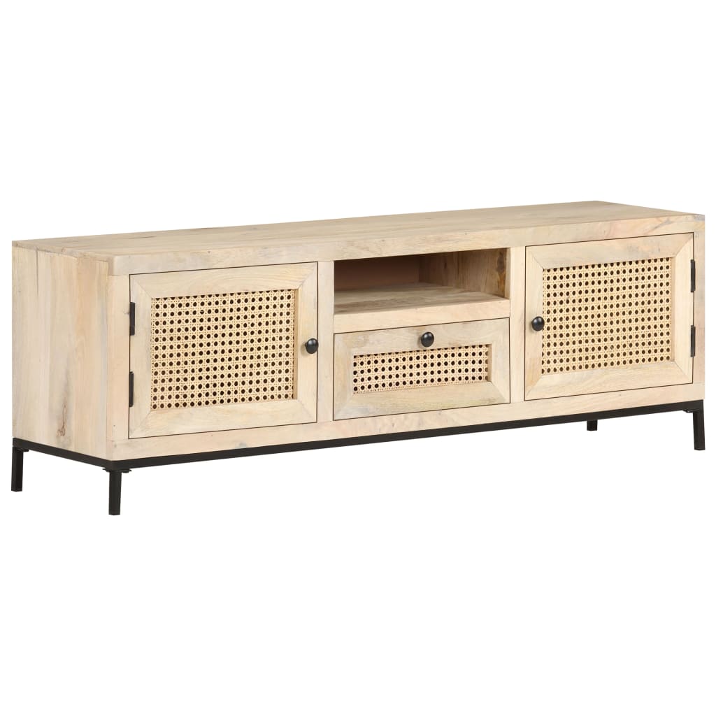 TV furniture solid wooden and natural cane 120x30x40 cm