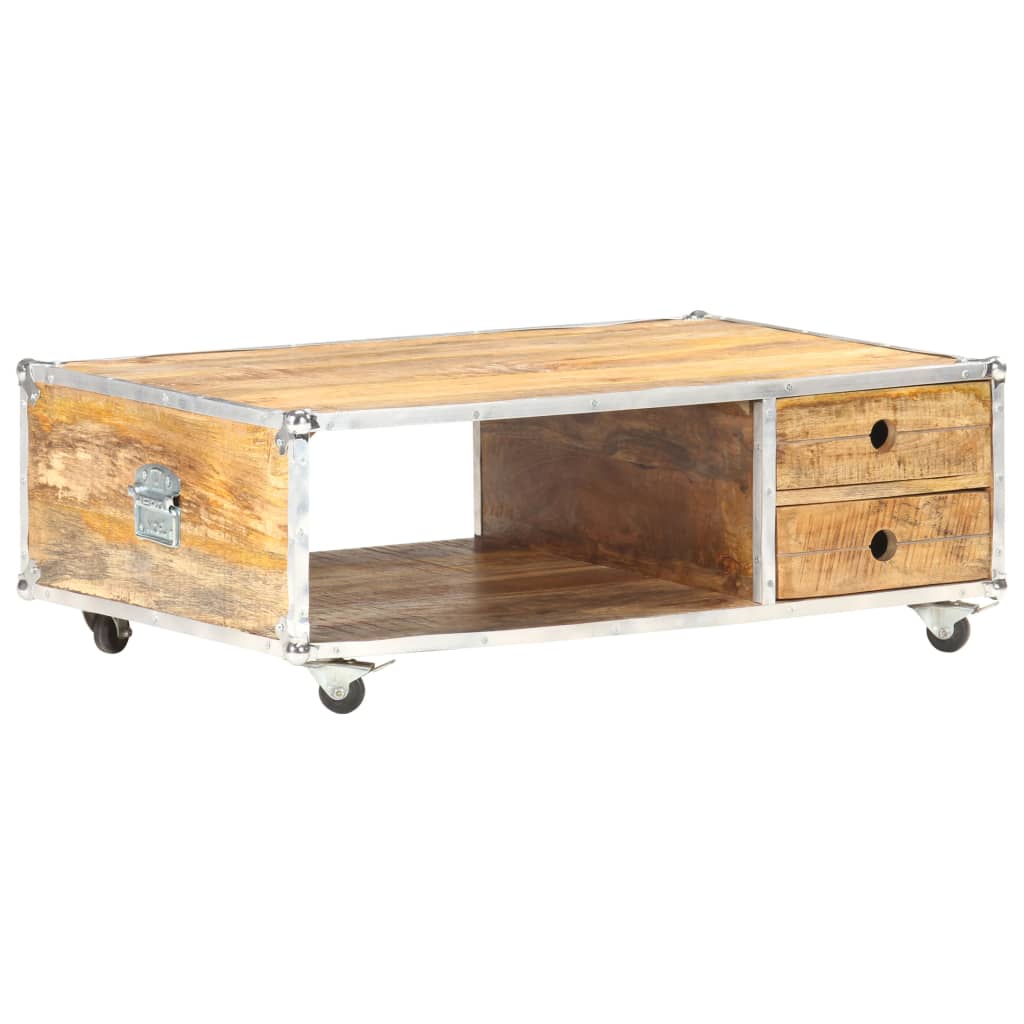 Vetonek Mesa de centro de madera maciza de mango rugosa 89x59x33 cm