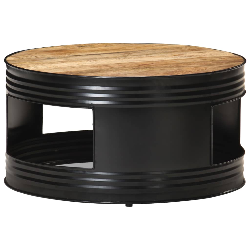 Vetonek Mesa de centro madera maciza de mango rugosa negra 68x68x36 cm