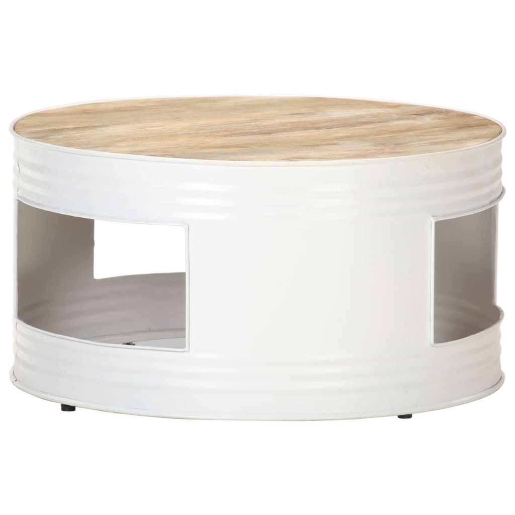 Vetonek Mesa de centro de madera de mango maciza blanca 68x68x36 cm