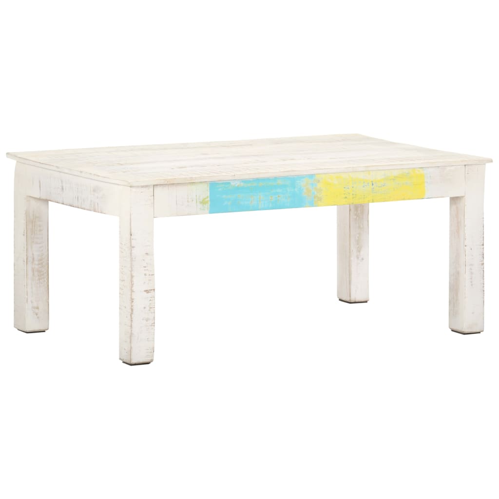 Vetonek Mesa de centro de madera maciza de mango blanca 110x60x45 cm