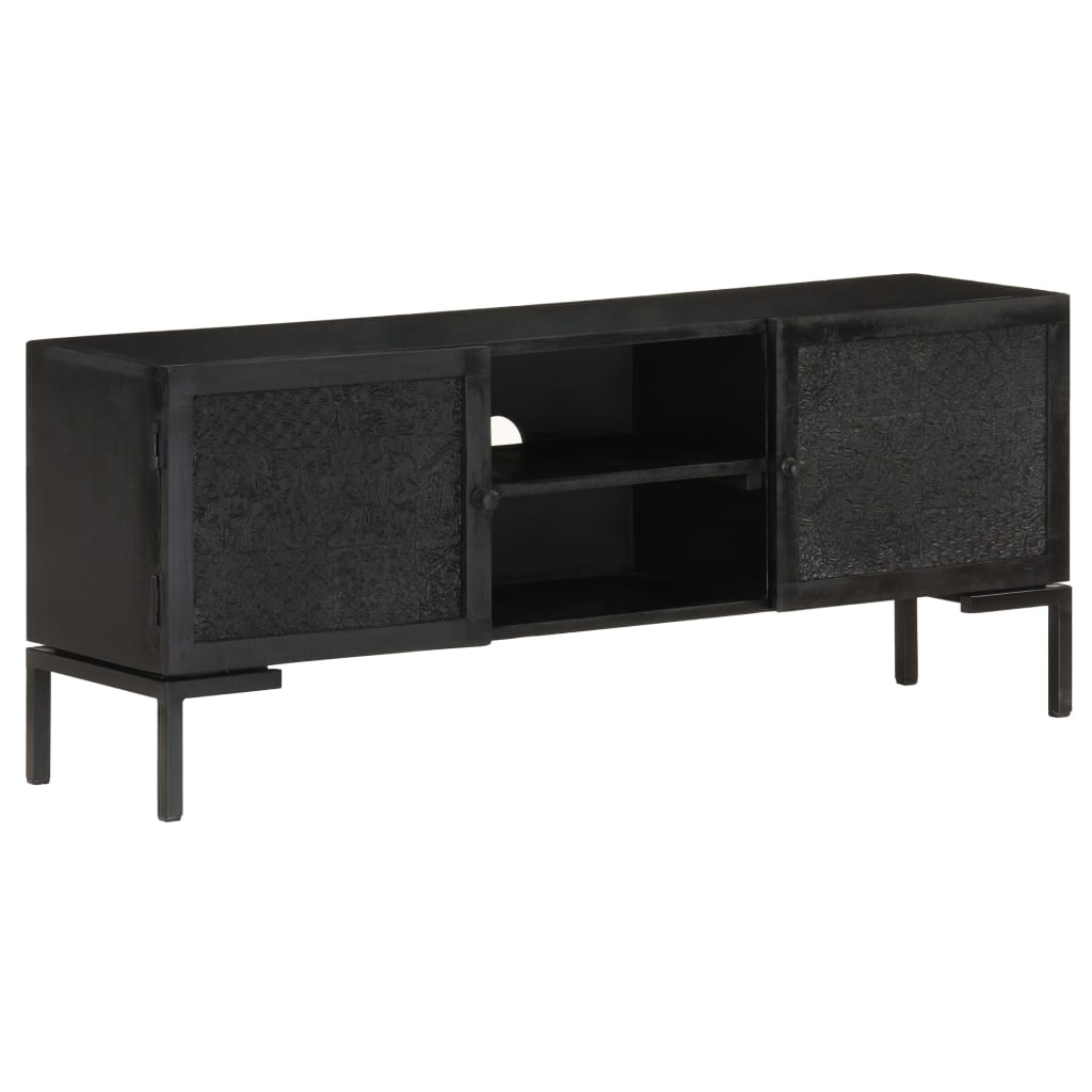 Vetonek Mueble para TV de madera maciza de mango negro 115x30x46 cm