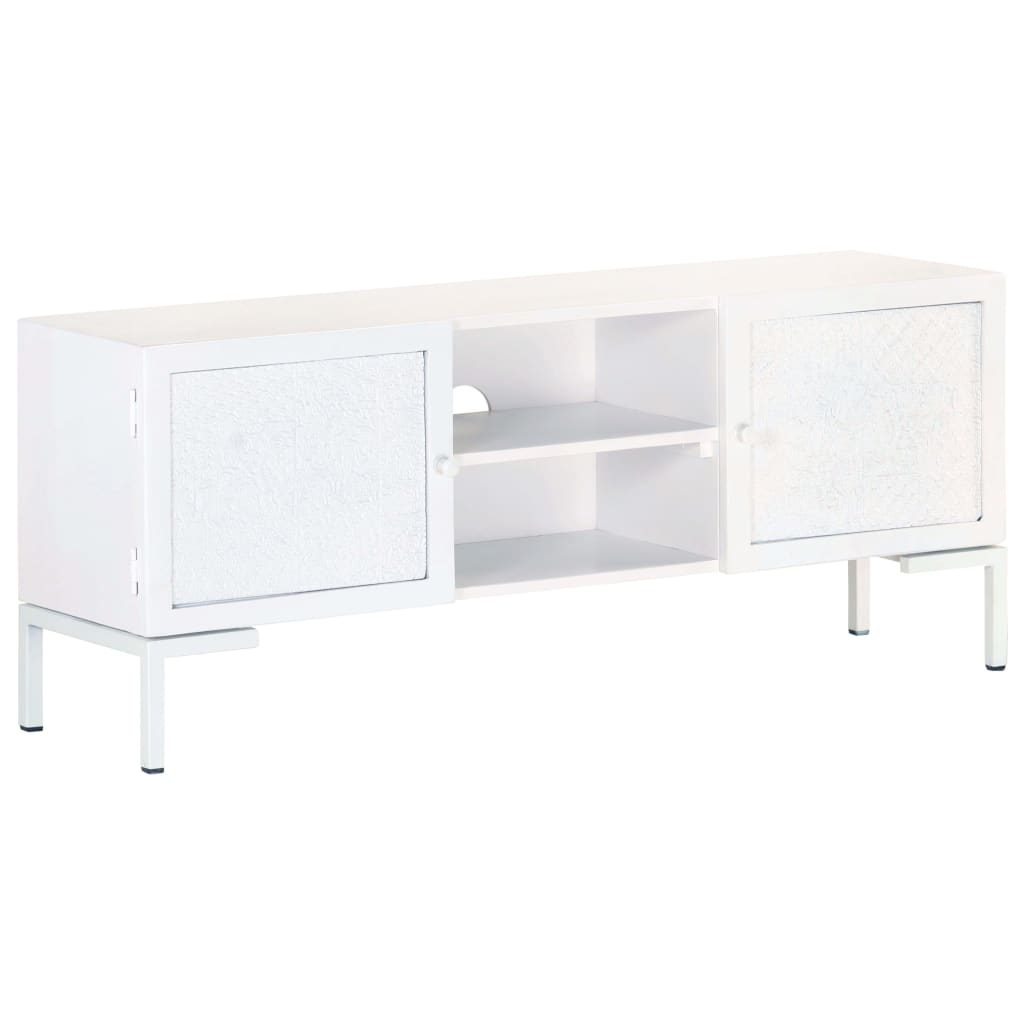 Vetonek Mueble para TV de madera maciza de mango blanco 115x30x46 cm