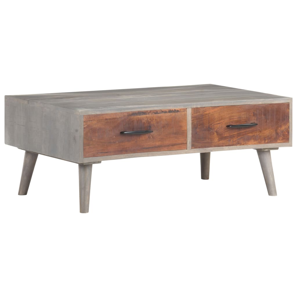 Vetonek Mesa de centro madera maciza de mango rugosa gris 100x60x40 cm