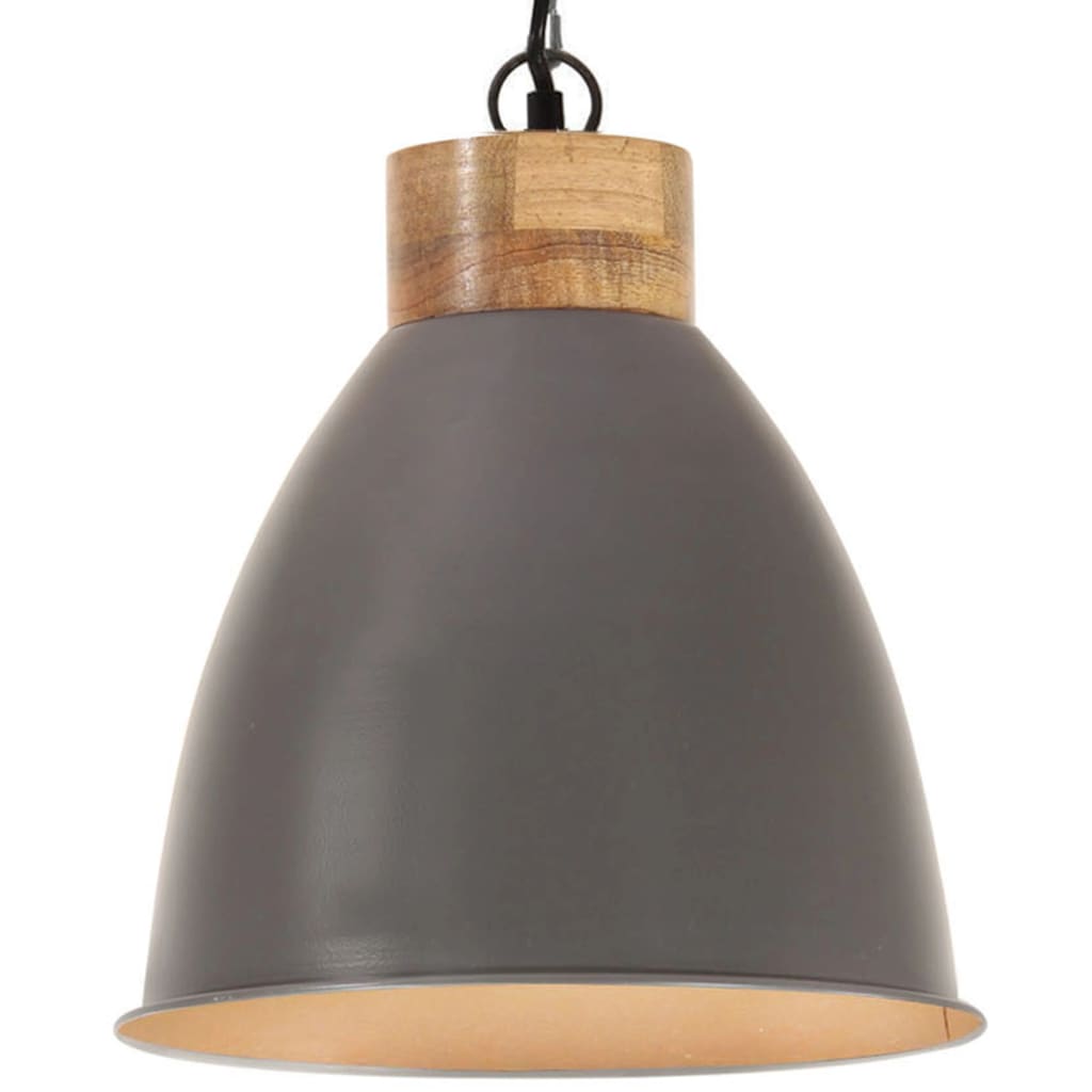 Vetonek Lámpara colgante industrial hierro gris y madera 35 cm E27