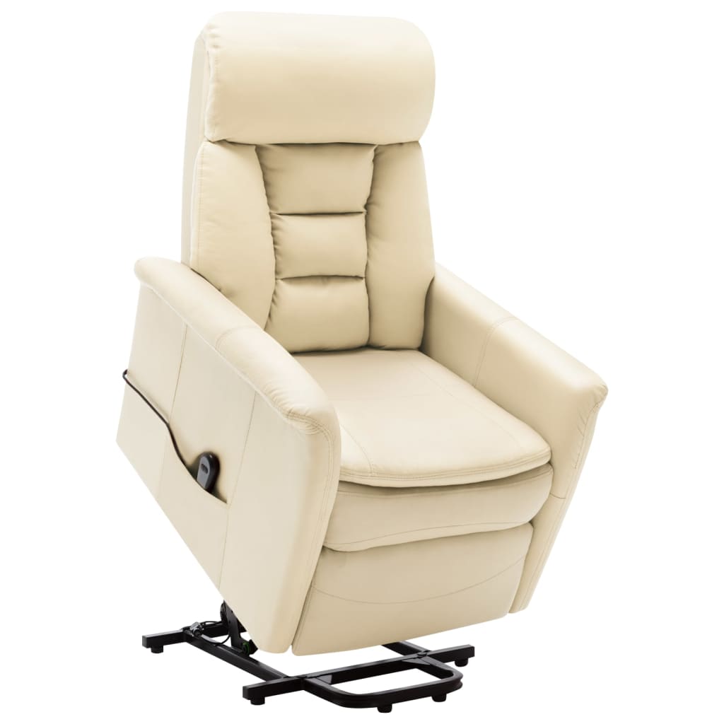 Vetonek Sillón elevable de cuero sintético blanco crema