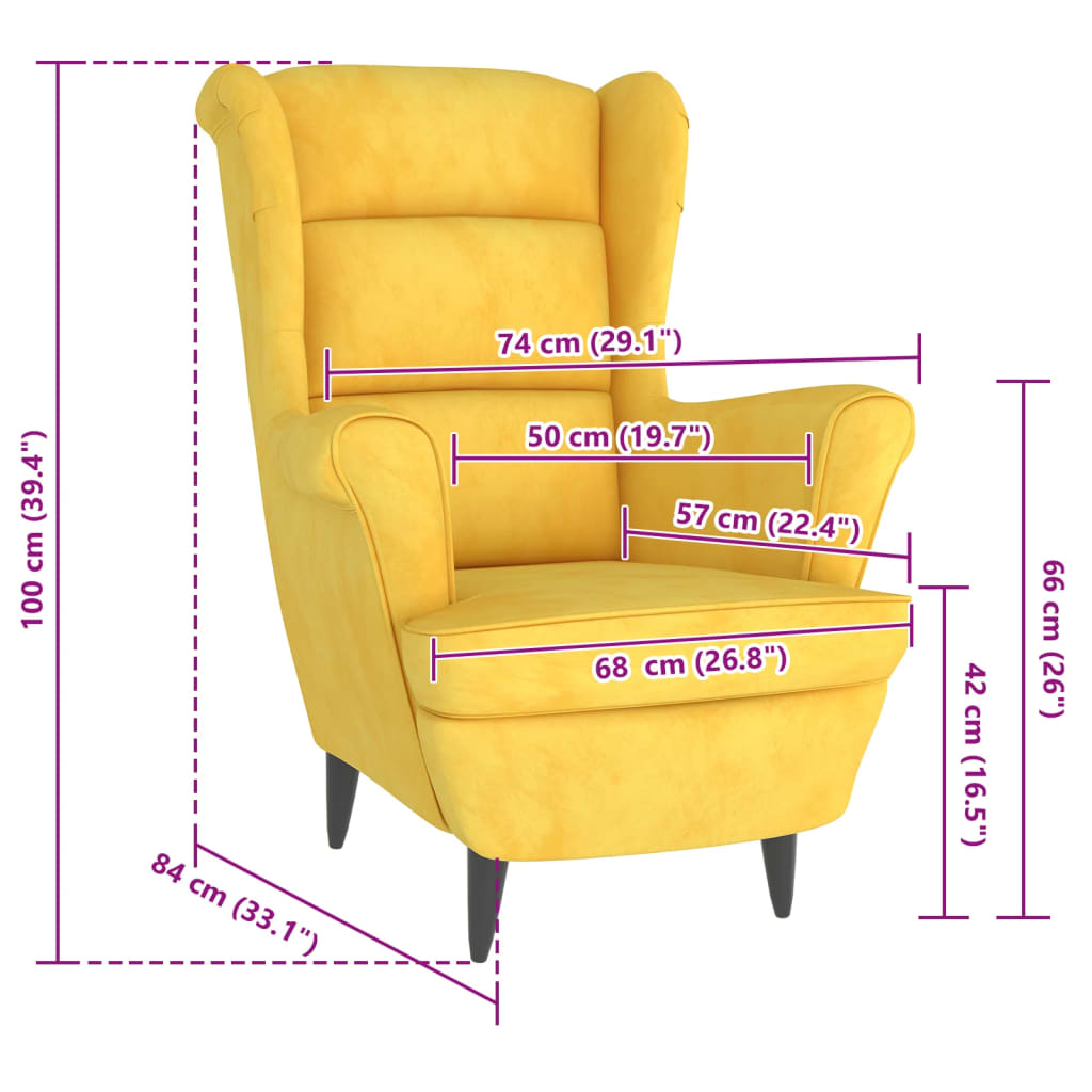 Sillón de terciopelo amarillo mostaza vidaXL