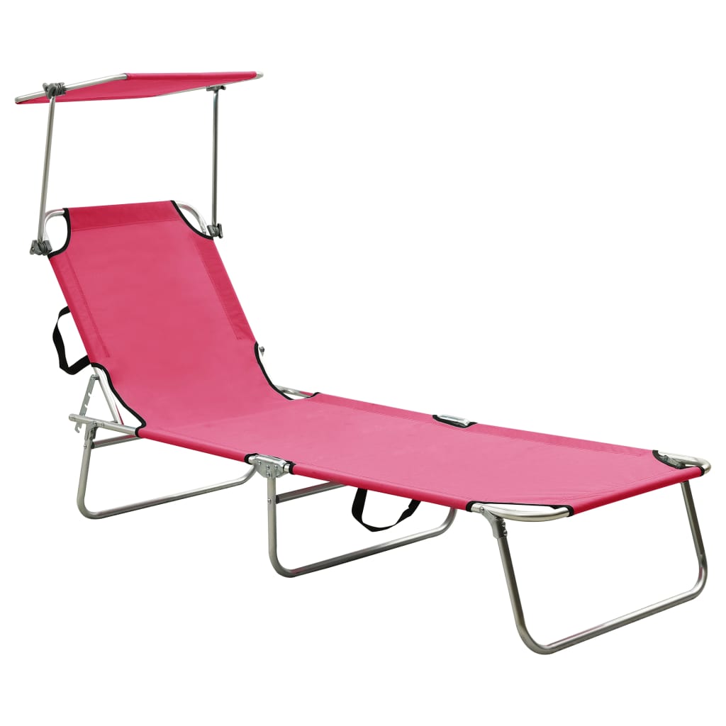 Vetonek Tumbona plegable con toldo de acero rosa magenta