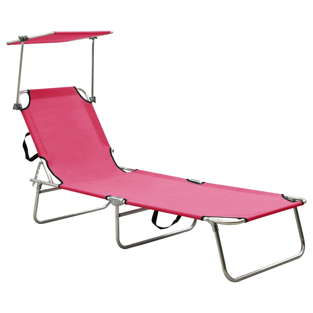 Vetonek Tumbona plegable con toldo aluminio rosa