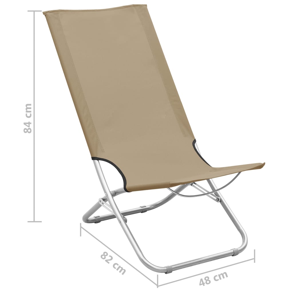 Foldable beach chairs 2 units Taupe gray fabric