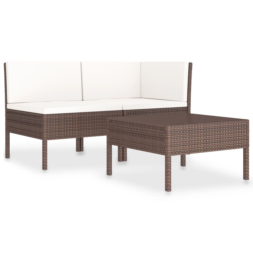 Set muebles de jardín 3 pzas y cojines ratán sintético marrón vidaXL