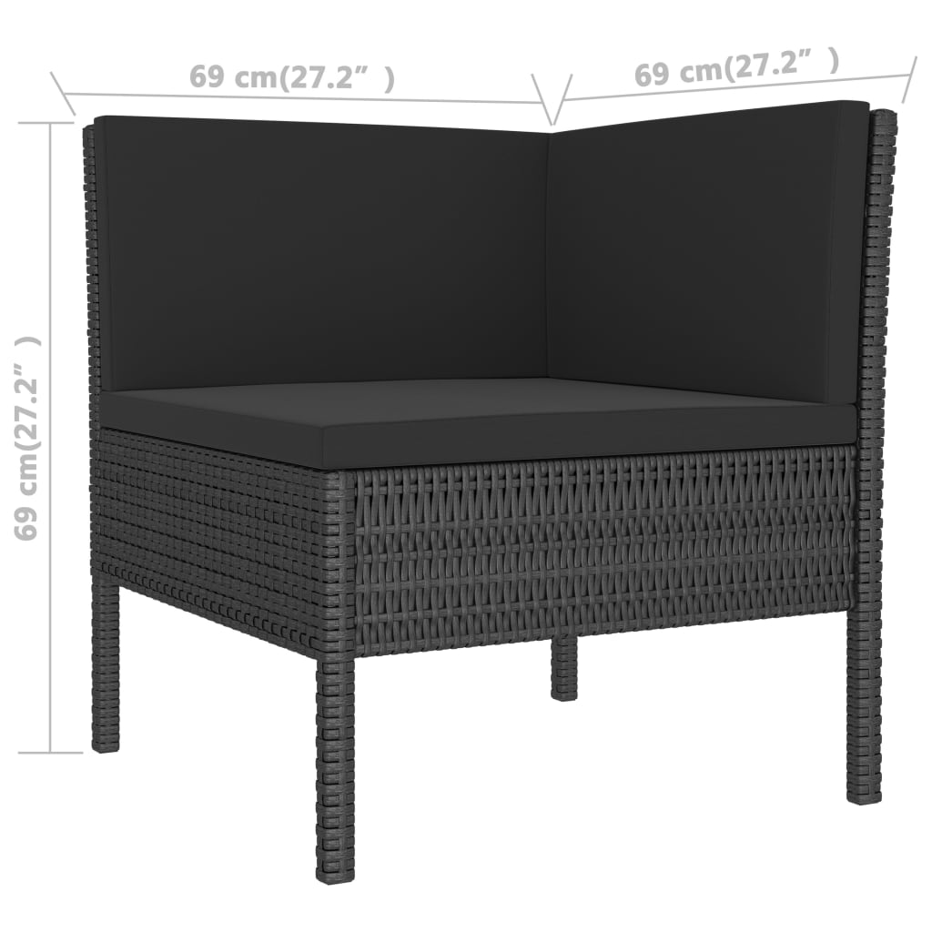 Set de muebles de jardín 3 pzas y cojines ratán sintético negro - Vetonek