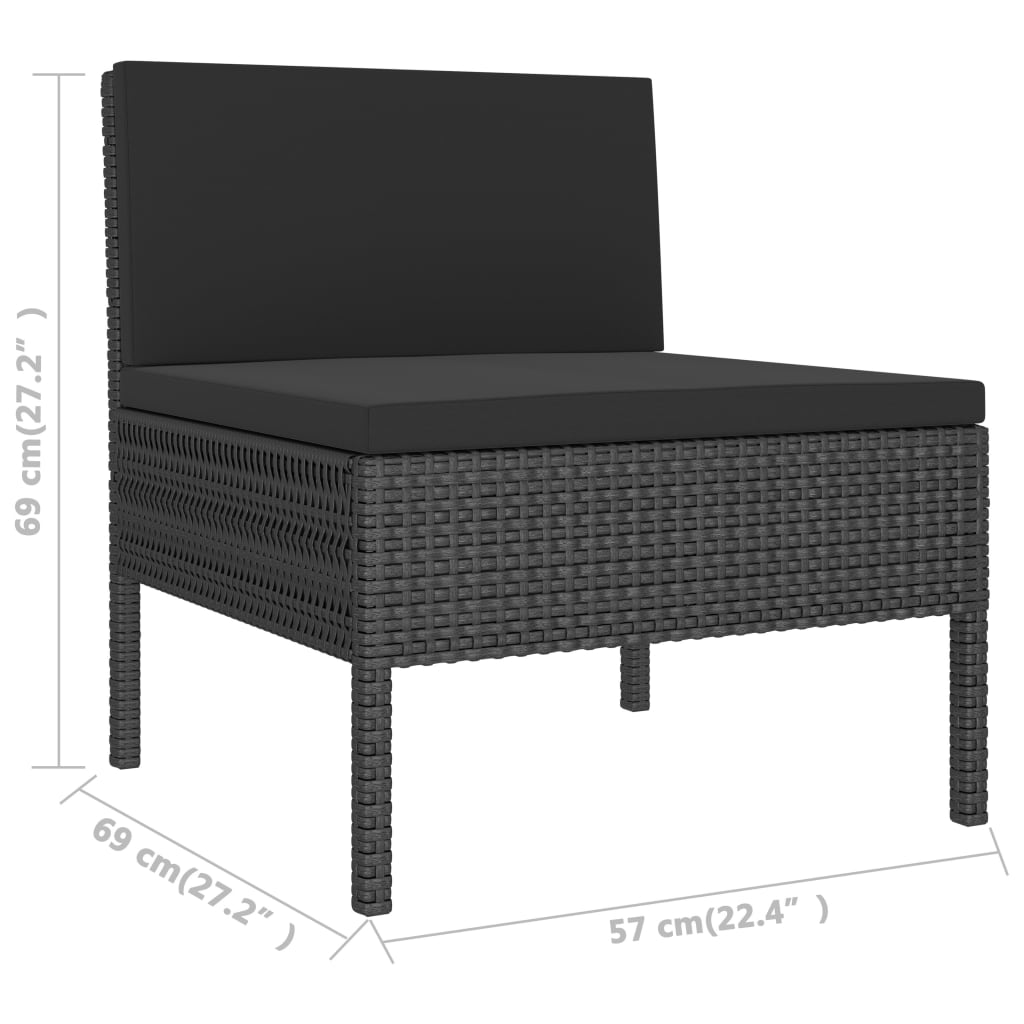 Set de muebles de jardín 3 pzas y cojines ratán sintético negro vidaXL