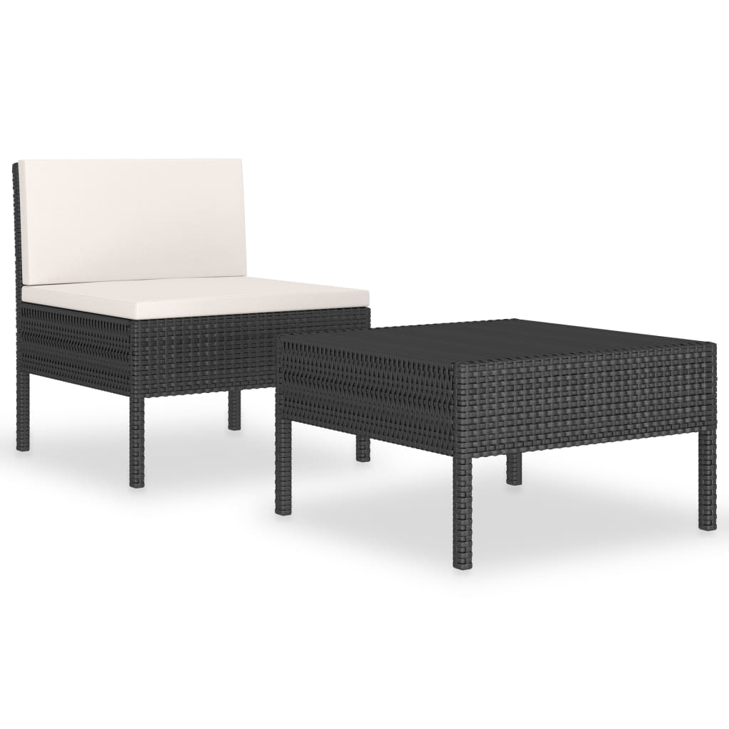 Set muebles de jardín 2 piezas y cojines ratán sintético negro vidaXL