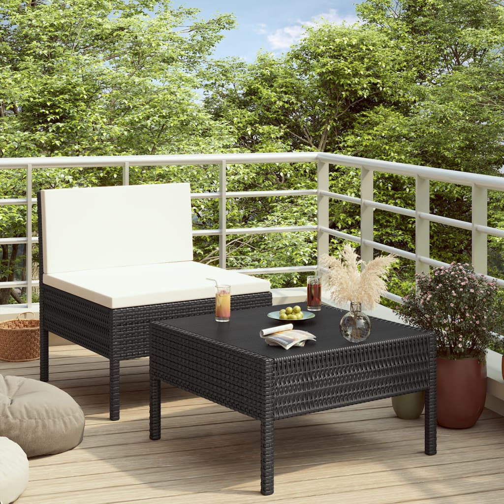 Vetonek Set muebles de jardín 2 piezas y cojines ratán sintético negro