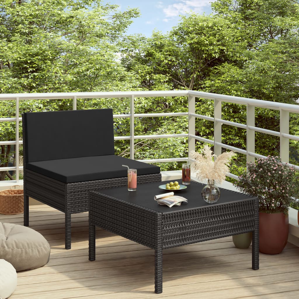 Vetonek Set muebles de jardín 2 piezas y cojines ratán sintético negro