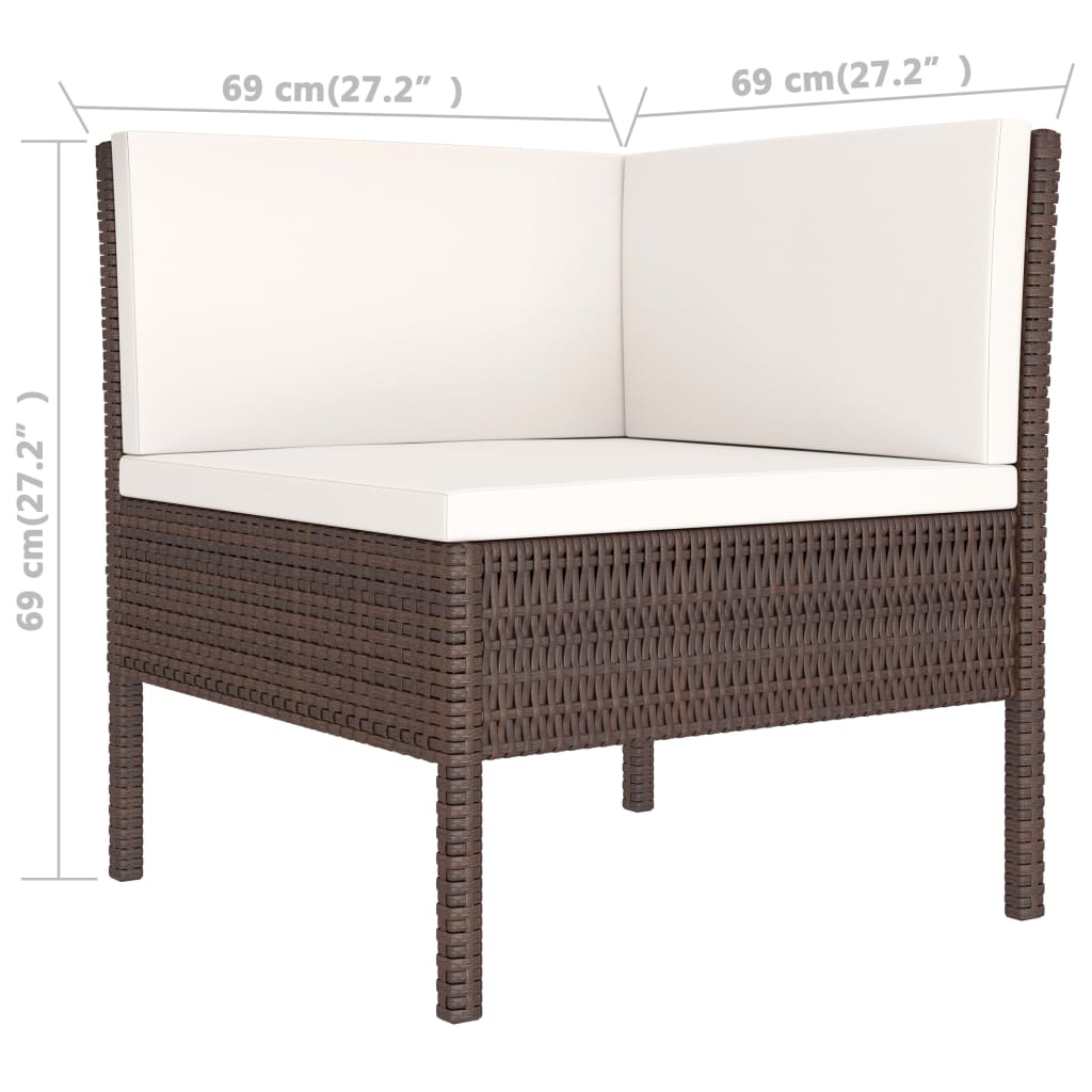 Set muebles de jardín 3 pzas y cojines ratán sintético marrón vidaXL