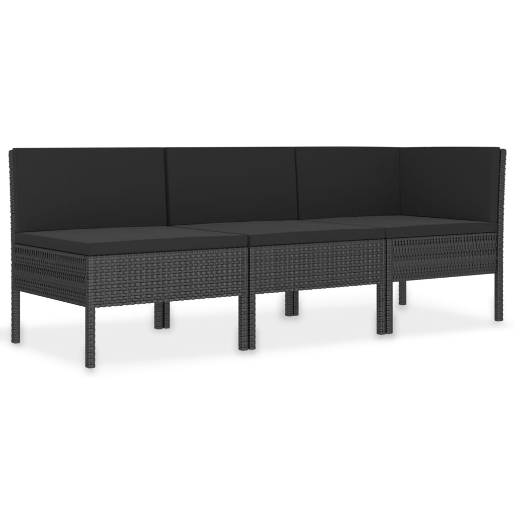 Set de muebles de jardín 3 pzas y cojines ratán sintético negro - Vetonek