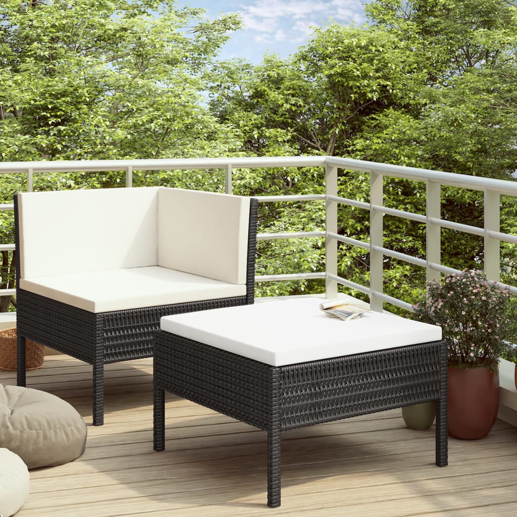 Vetonek Set muebles de jardín 2 piezas y cojines ratán sintético negro