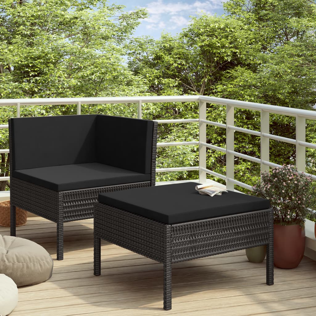 Vetonek Set muebles de jardín 2 piezas y cojines ratán sintético negro