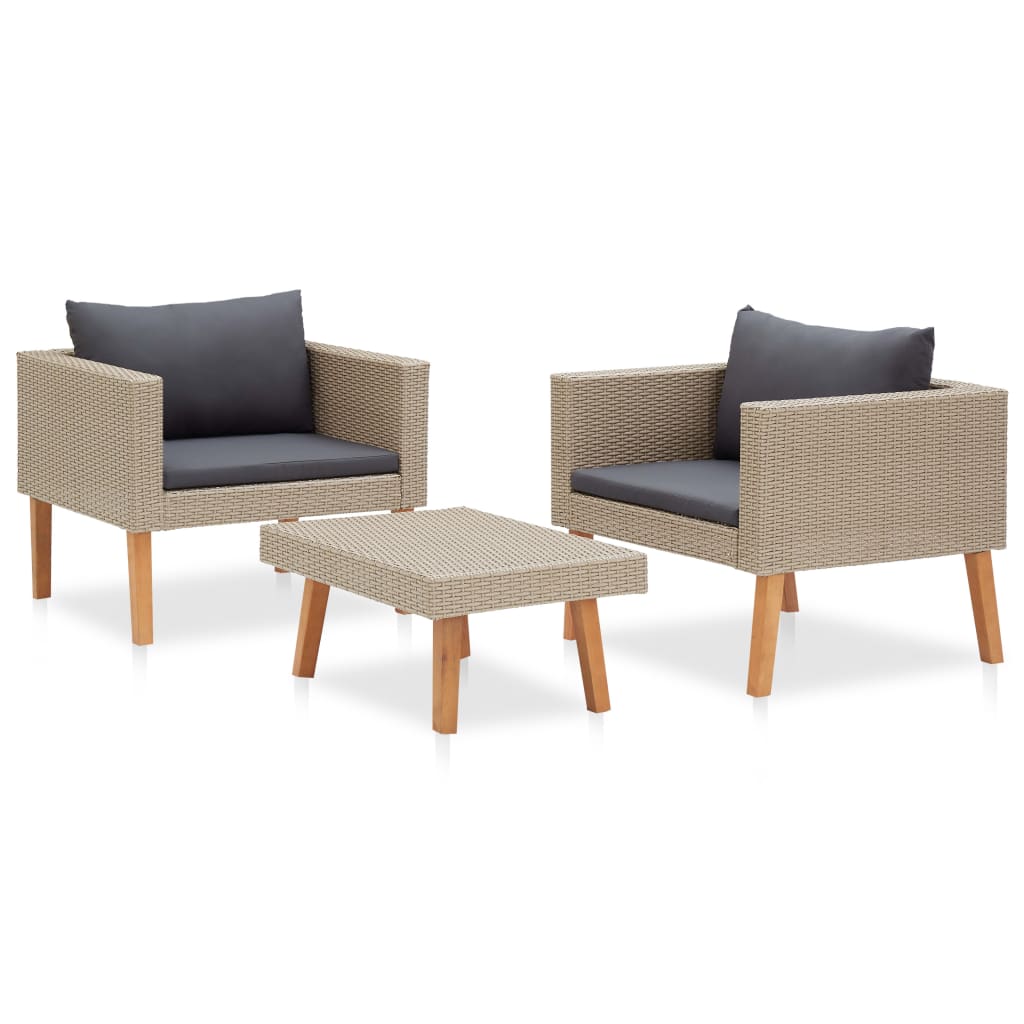 Set de muebles de jardín 3 pzas y cojines ratán sintético beige - Vetonek