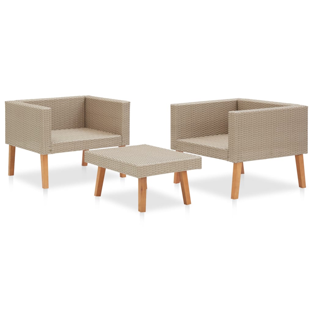 Set de muebles de jardín 3 pzas y cojines ratán sintético beige vidaXL