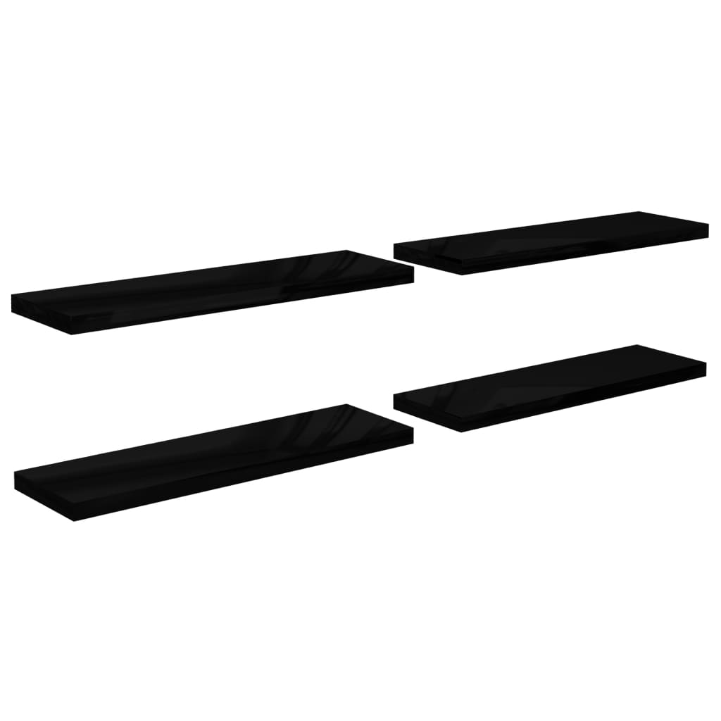 Estantes flotantes pared 4 uds MDF negro brillo 120x23,5x3,8 cm - Vetonek