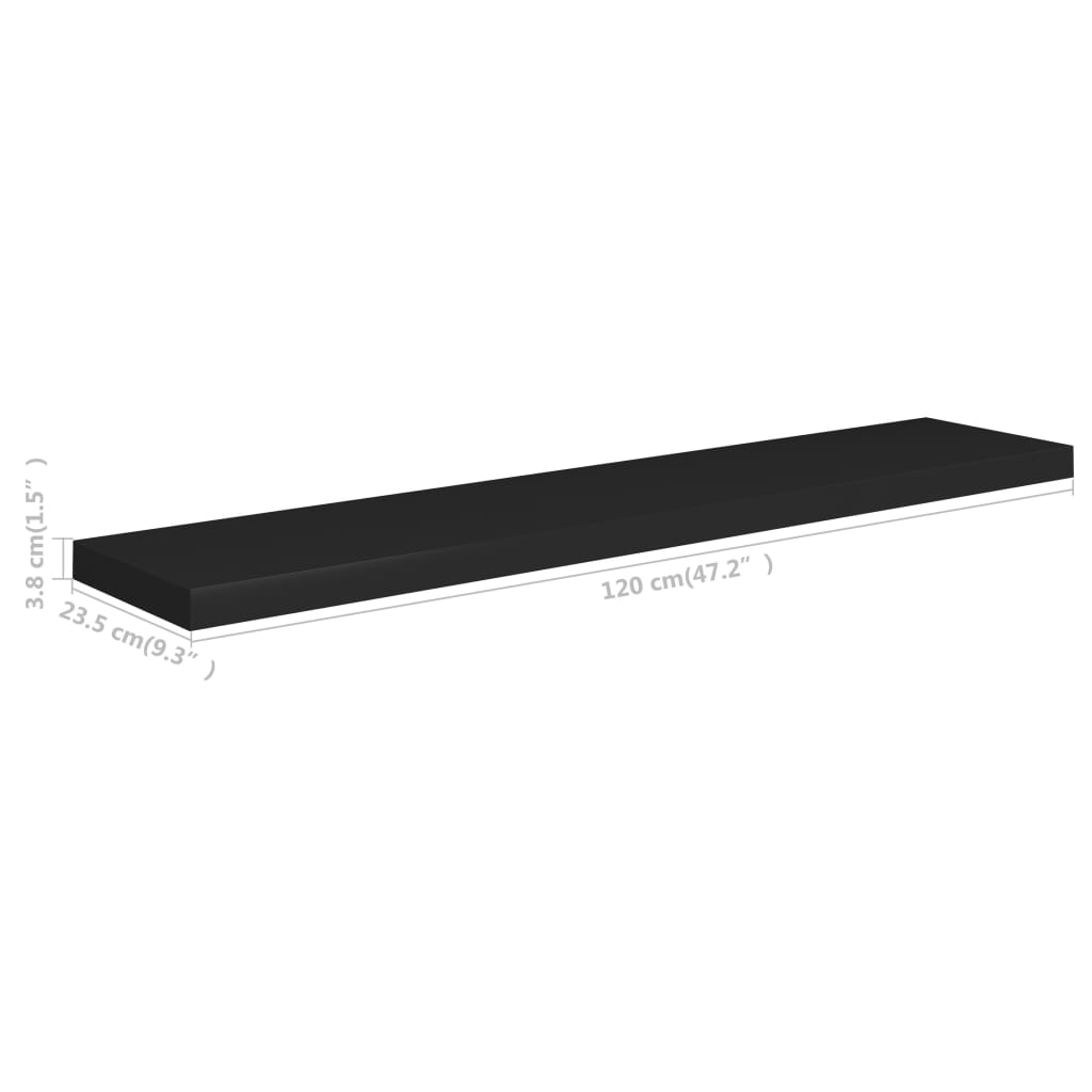 Estantes flotantes de pared 4 uds MDF negro 120x23,5x3,8cm